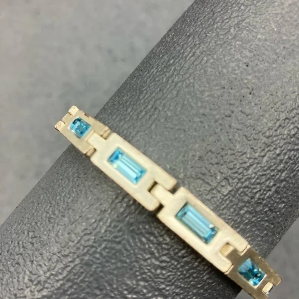 Dyrberg/Kern Bracelet As Is Silver Rectangle Blue Rhinestone Snap Closure Retro - Picture 5 of 9